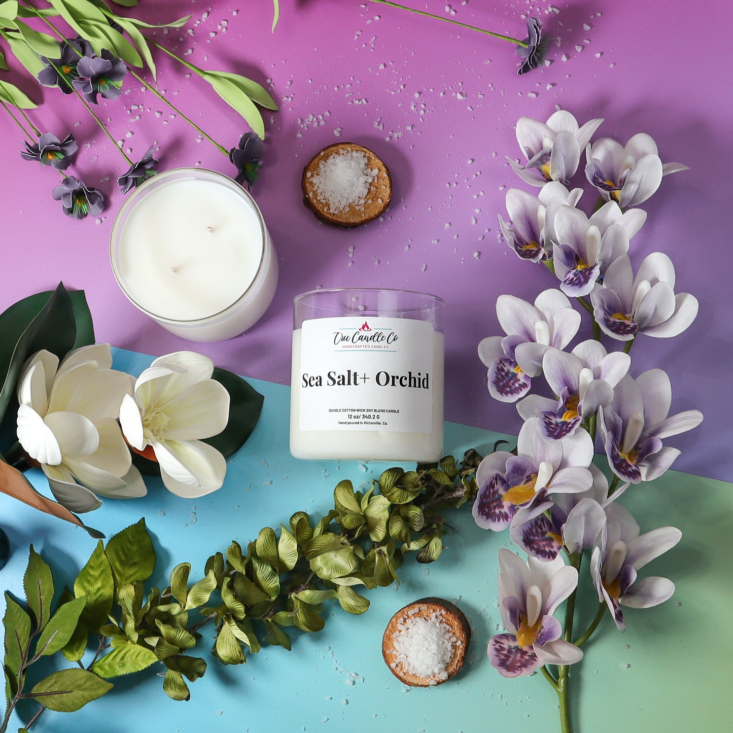 sea salt candle with musk and freesia, makes the perfect spa candle