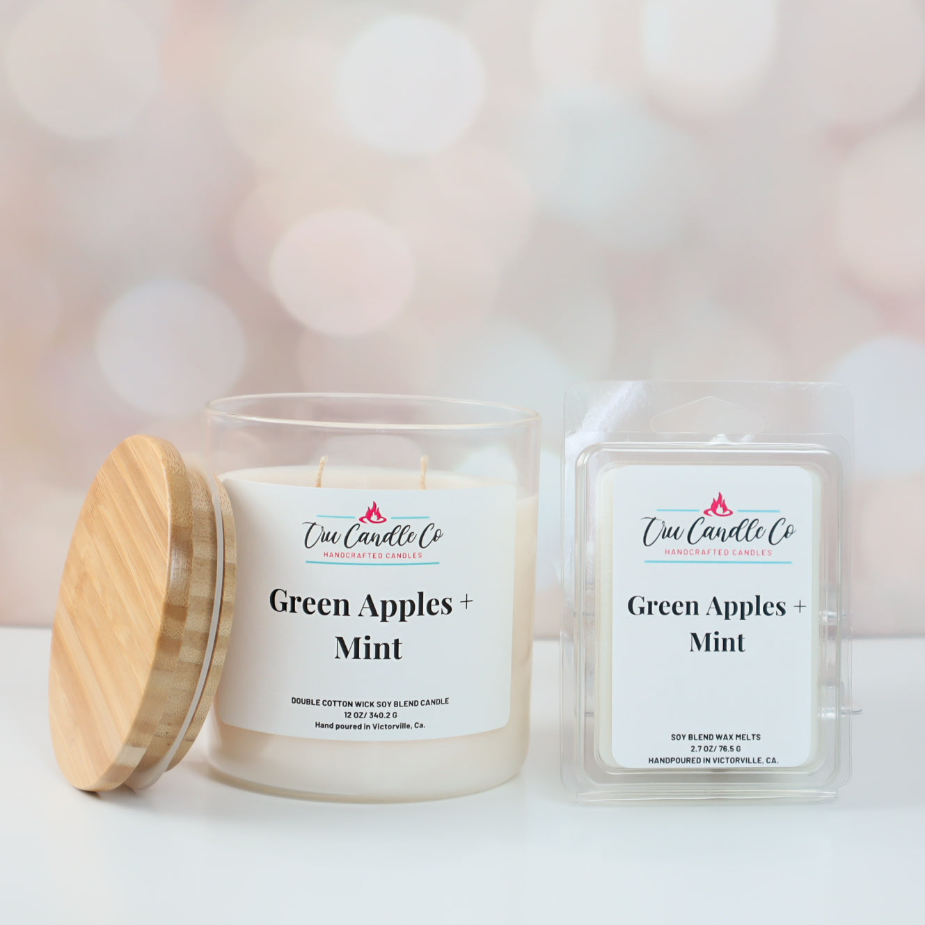 green apple wax melts that are made with soy wax. fragrance scented wax melts with green apples and mint